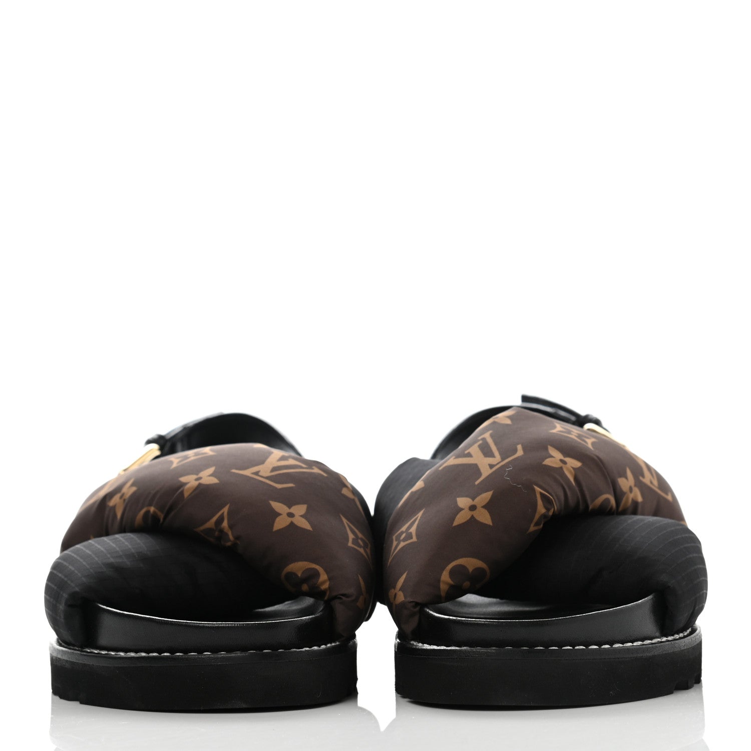 Louis Vuitton Calfskin Padded Nylon Monogram Paseo Flat Comfort Sandals 37 Black 2 of 8