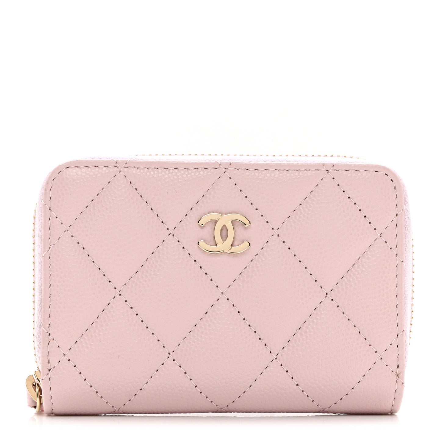 Caviar Quilted Zip Coin Purse Light Pink