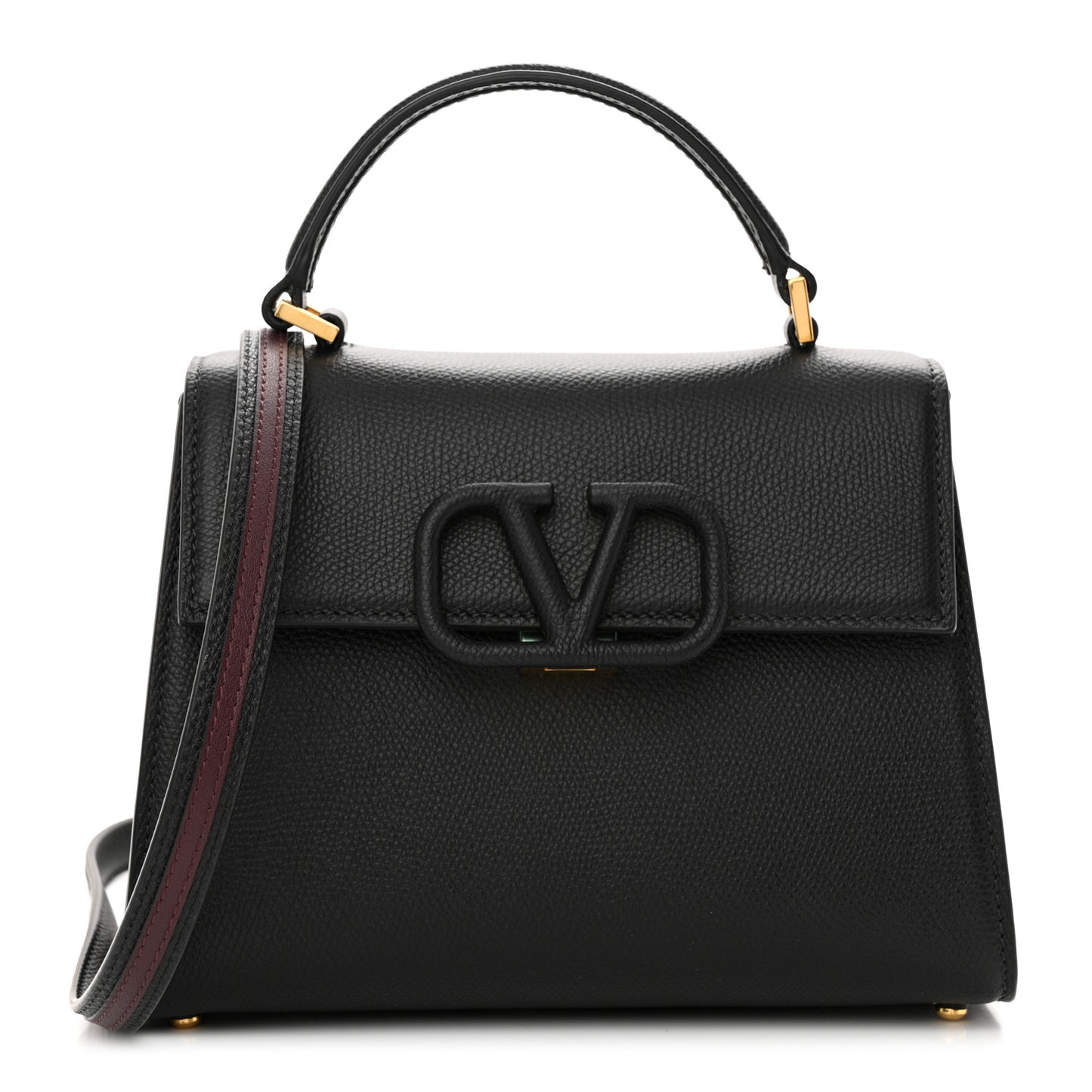 Grainy Calfskin Small VSling Top Handle Bag Black