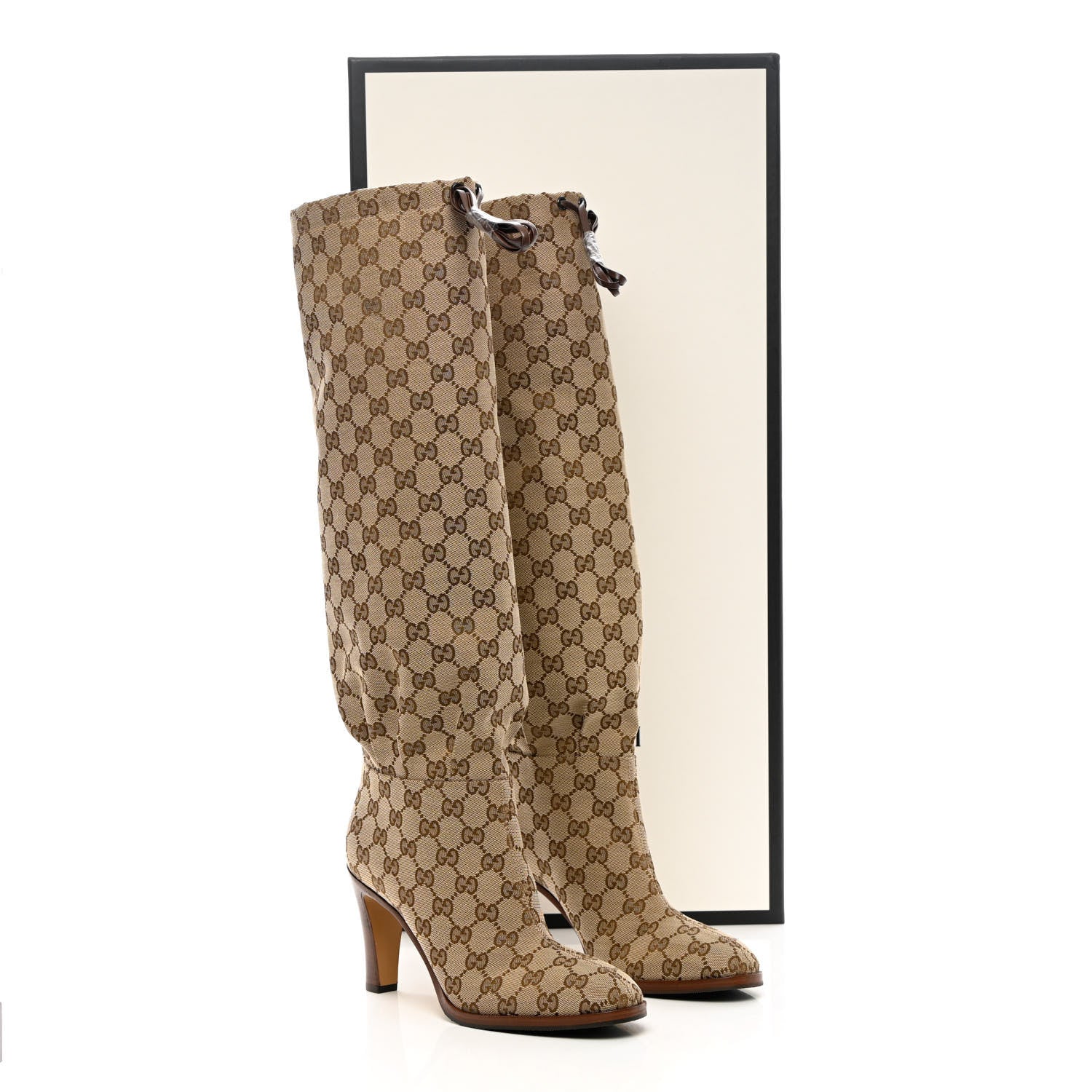 Gucci Monogram Malaga Kid Lisa Mid Heel Boots 39.5 Beige Ebony 9 of 9
