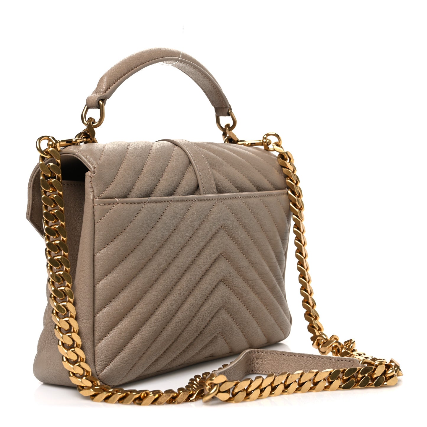 Sheepskin Matelasse Chevron Monogram Medium College Bag Dark Beige