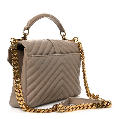 Saint Laurent Sheepskin Matelasse Chevron Monogram Medium College Bag Dark Beige 3 of 11