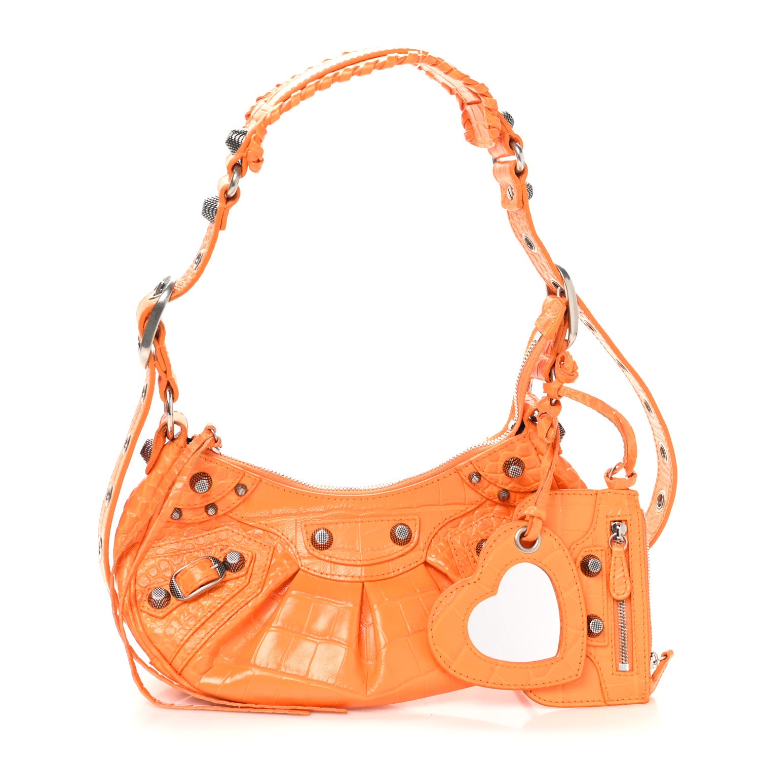 Balenciaga Extra Supple Calfskin Crocodile Embossed Le Cagole Shoulder Bag XS Pop Orange 1 of 10