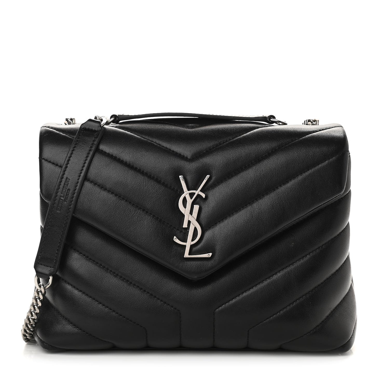 Calfskin Y Quilted Monogram Small Loulou Chain Satchel Black