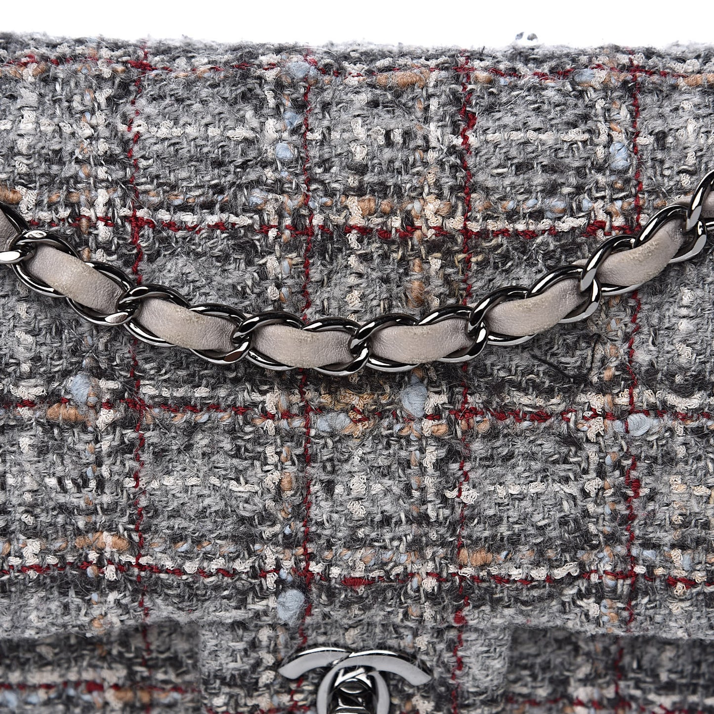 Tweed Quilted Medium Double Flap Grey Multicolor