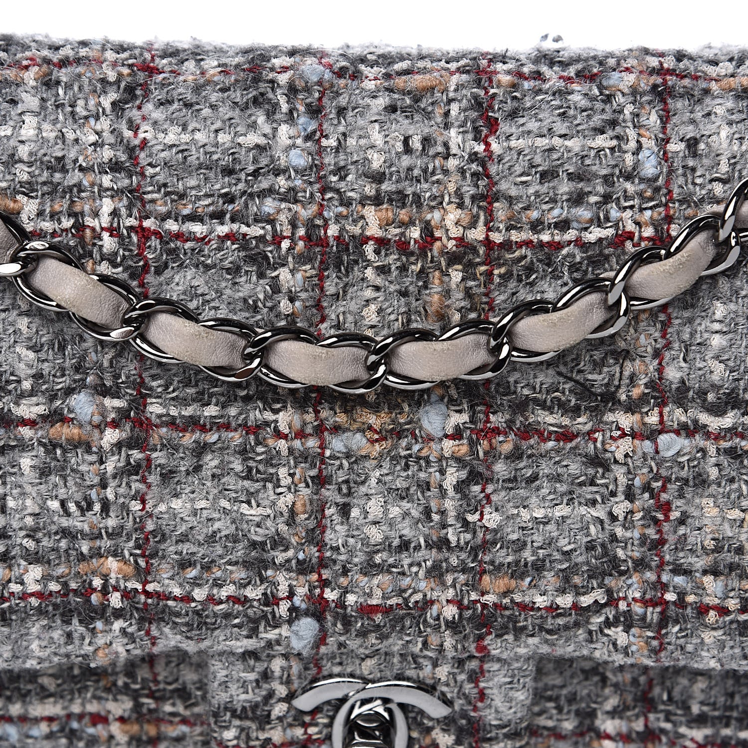 Chanel Tweed Quilted Medium Double Flap Grey Multicolor 8 of 12