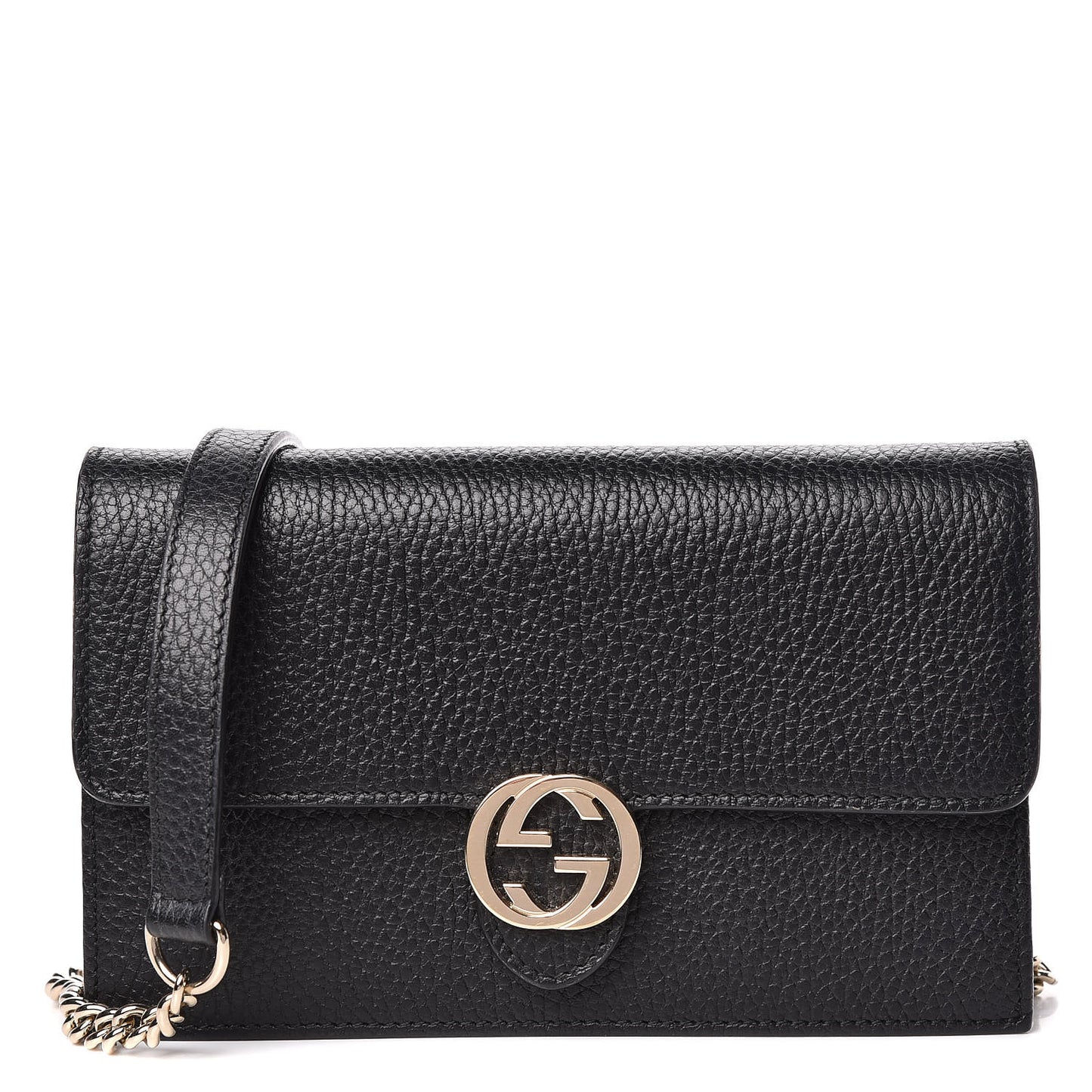 Dollar Calfskin Interlocking G Chain Wallet Black