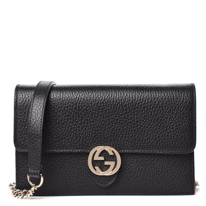 Gucci Dollar Calfskin Interlocking G Chain Wallet Black 1 of 12