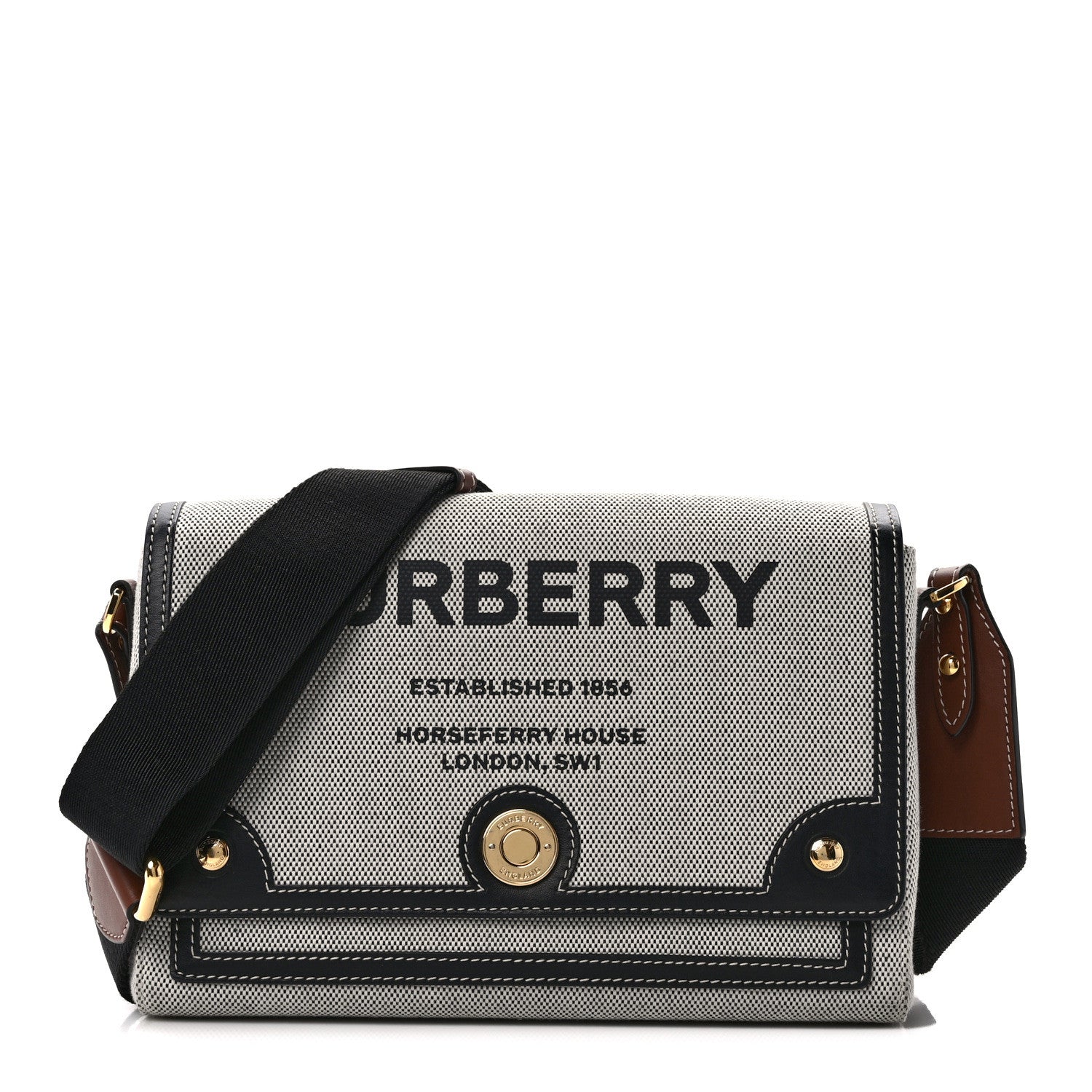 Burberry Canvas Horseferry Print Note Crossbody Bag Grey Black 1 of 14