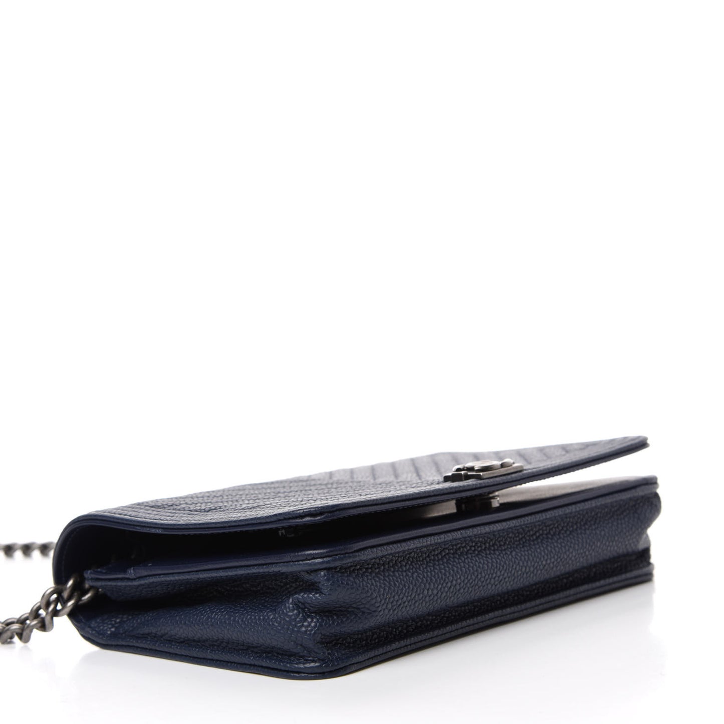 Caviar Chevron Quilted Boy Wallet On Chain WOC Blue