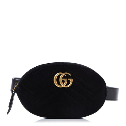Gucci Velvet Matelasse GG Marmont Belt Bag 85 34 Black 1 of 9