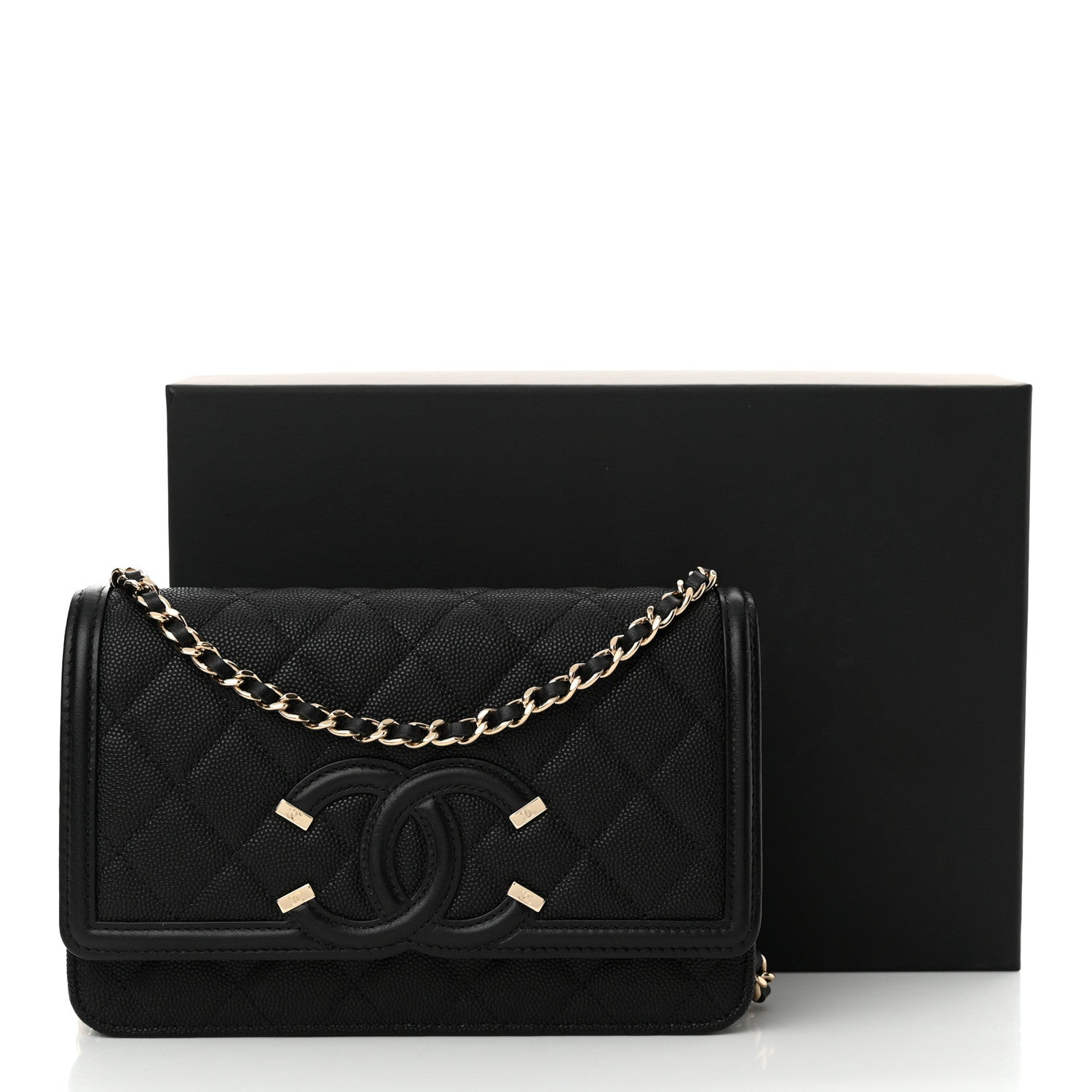 Chanel Caviar Quilted CC Filigree Wallet On Chain WOC Black 13 of 13