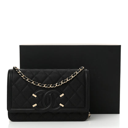 Chanel Caviar Quilted CC Filigree Wallet On Chain WOC Black 13 of 13