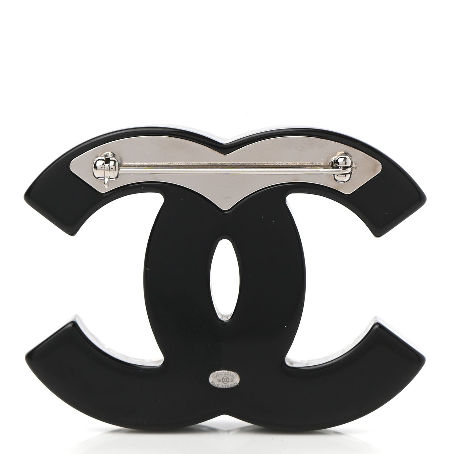 Baguette Crystal CC Brooch Silver Black
