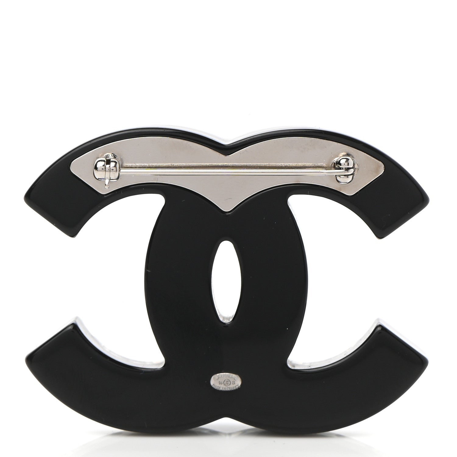 Chanel Baguette Crystal CC Brooch Silver Black 3 of 4