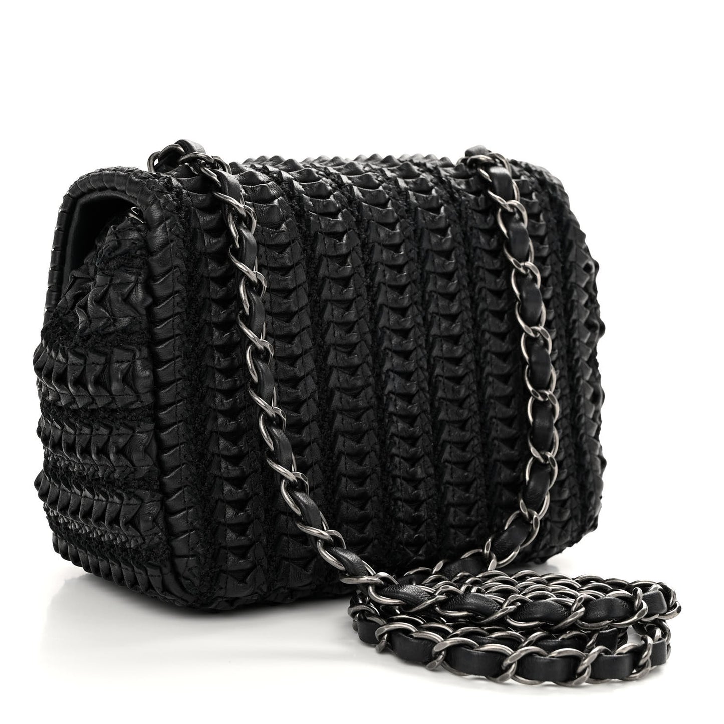 Lambskin Crochet Embroidered Small Flap Black
