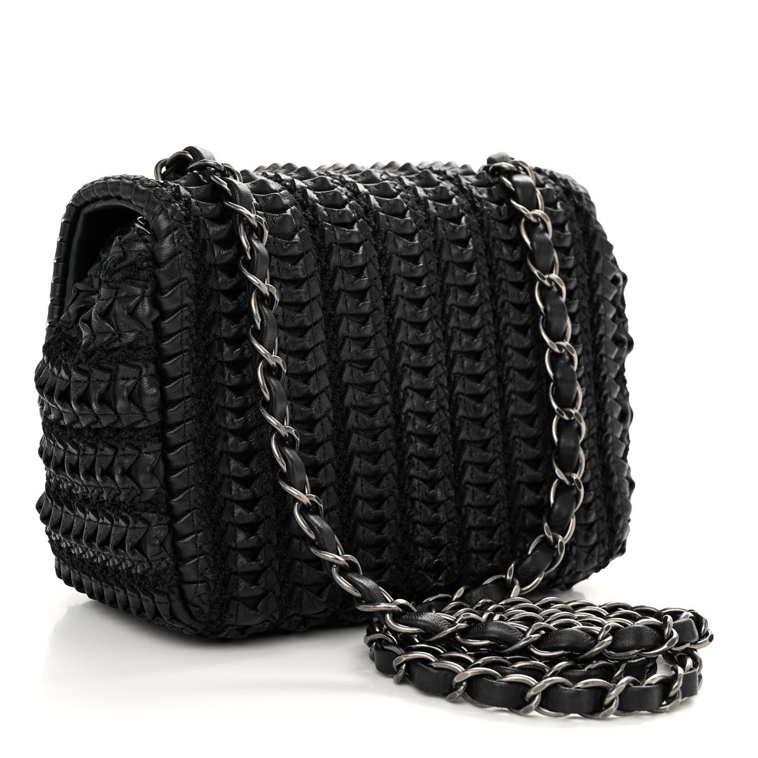 Chanel Lambskin Crochet Embroidered Small Flap Black 3 of 11