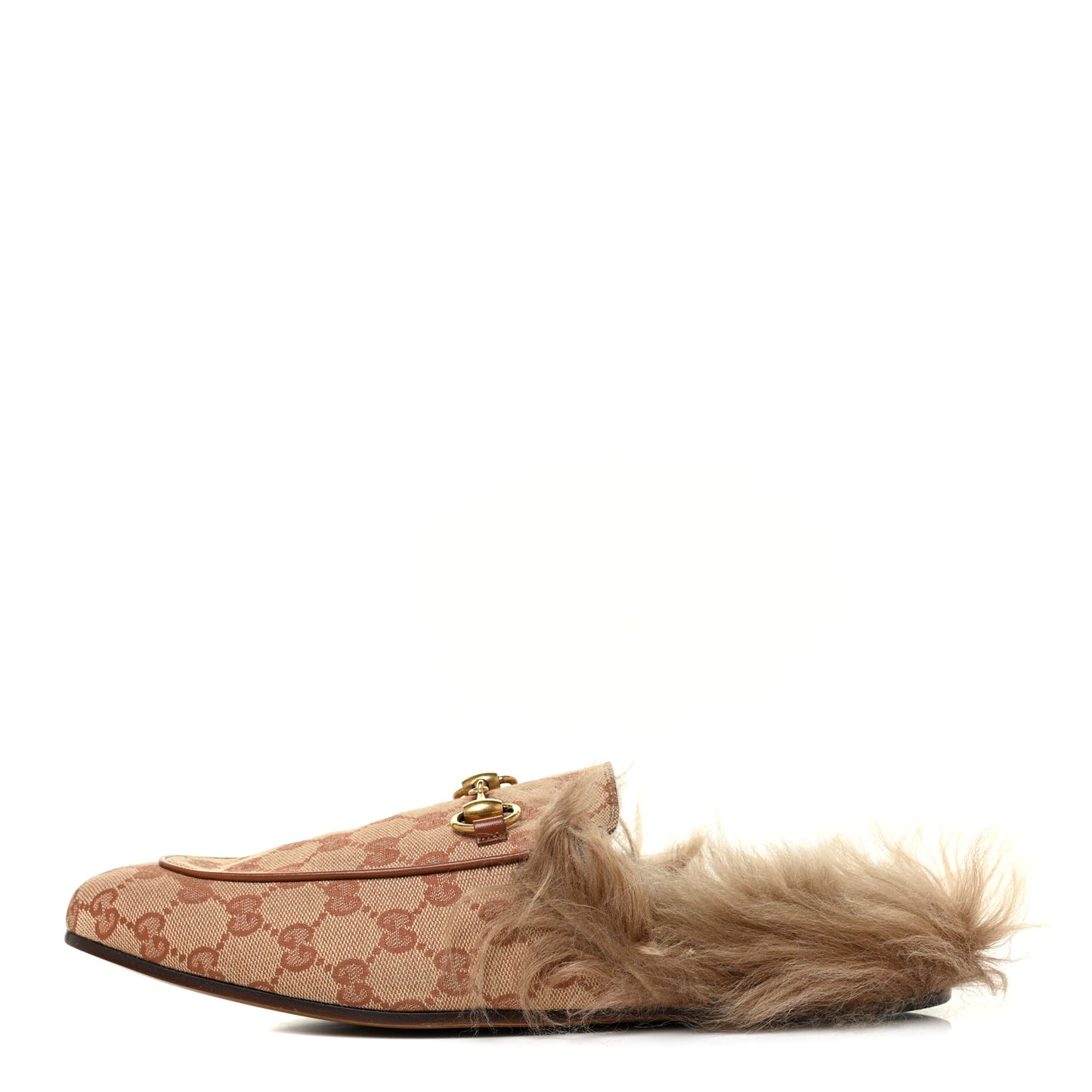 GG Monogram Fur Mens Princetown Slippers 9 Beige Ruggine Rust