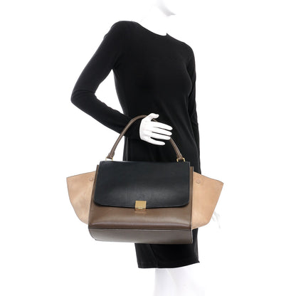 Celine Calfskin Suede Tri-color Large Trapeze Olive 2 of 22