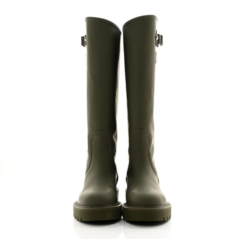 Rubber Calfskin Territory Flat High Boots 36 Khaki