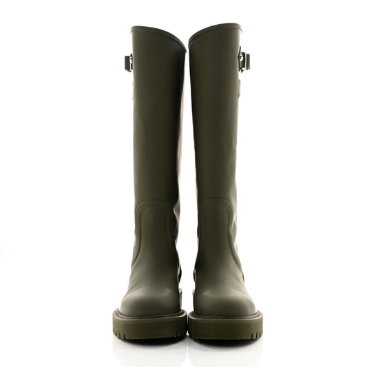 Rubber Calfskin Territory Flat High Boots 36 Khaki