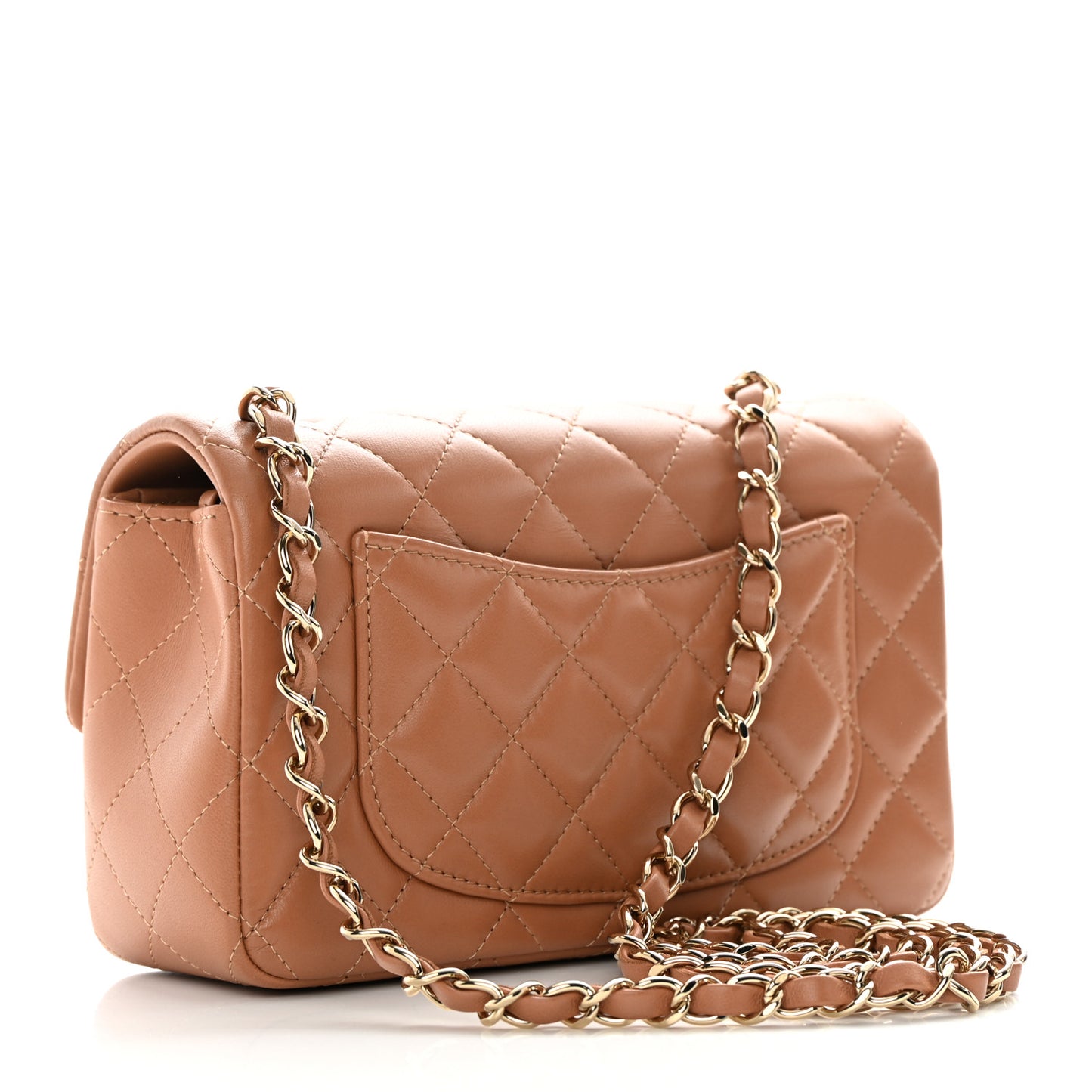 Lambskin Quilted Mini Rectangular Flap Dark Beige