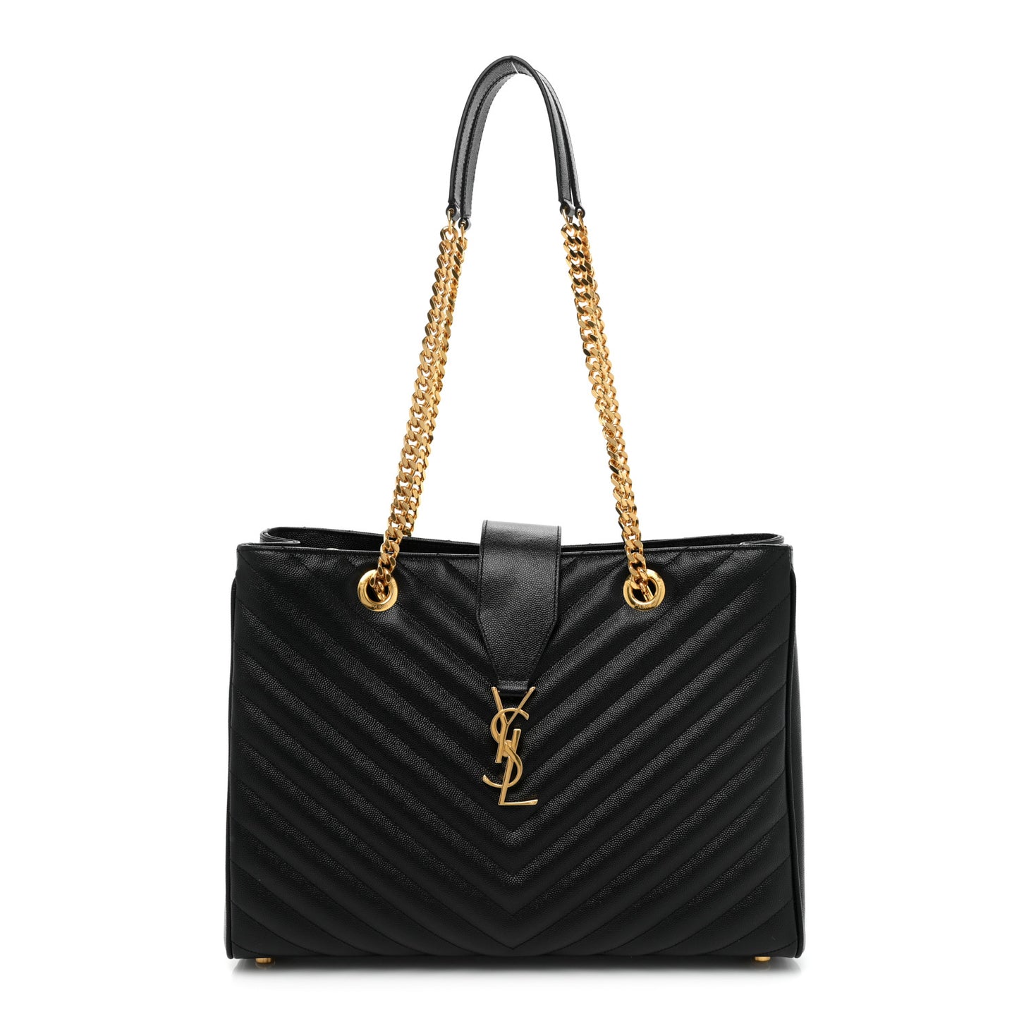 Grain De Poudre Matelasse Chevron Monogram Shopping Bag Black