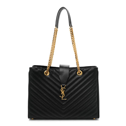 Saint Laurent Grain De Poudre Matelasse Chevron Monogram Shopping Bag Black 1 of 14