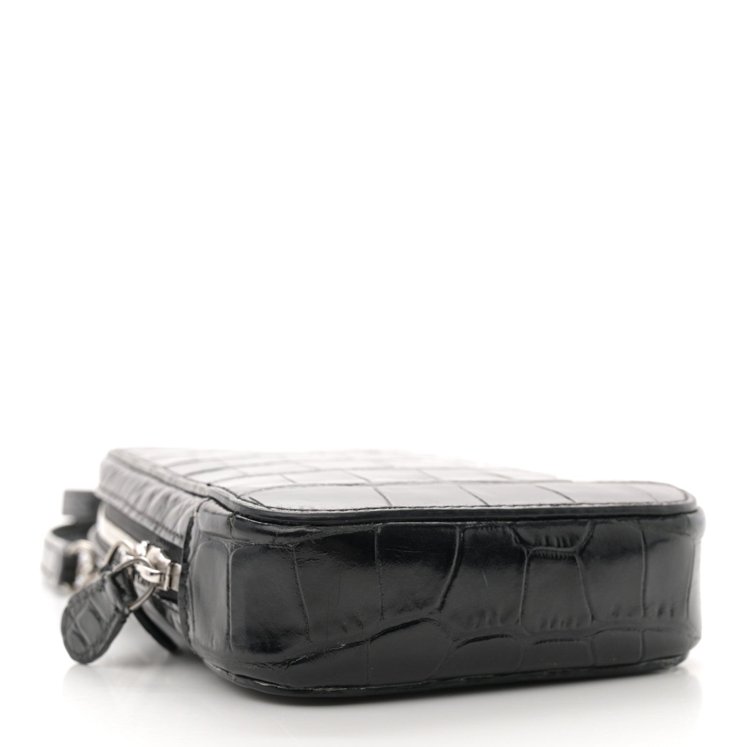 Balenciaga Shiny Calfskin Logo Crocodile Embossed Cash Phone Holder Bag Black White 4 of 14