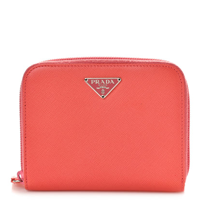 Prada Saffiano Triangle Compact Zip Around Wallet Pink 1 of 10