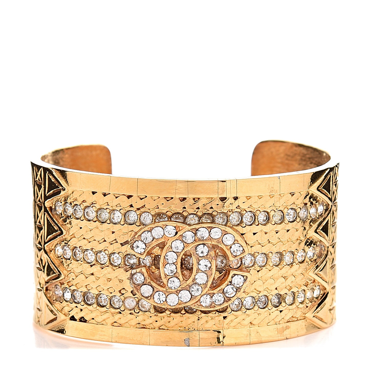 Metal Crystal Wide CC Cuff Gold