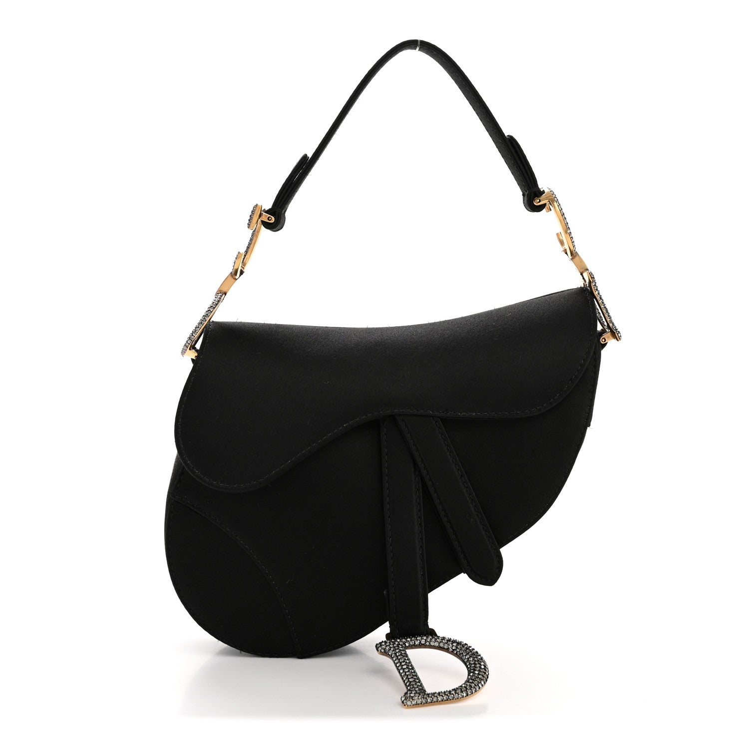 Christian Dior Satin Crystal Mini Saddle Bag Black 1 of 14