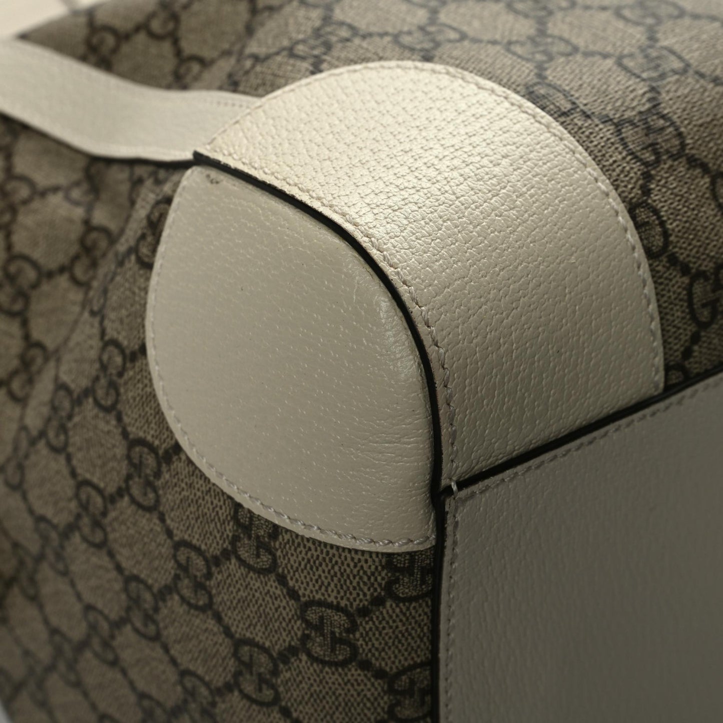 GG Supreme Monogram Textured Dollar Calfskin Web Medium Ophidia Duffle Bag Beige Ebony Mystic White