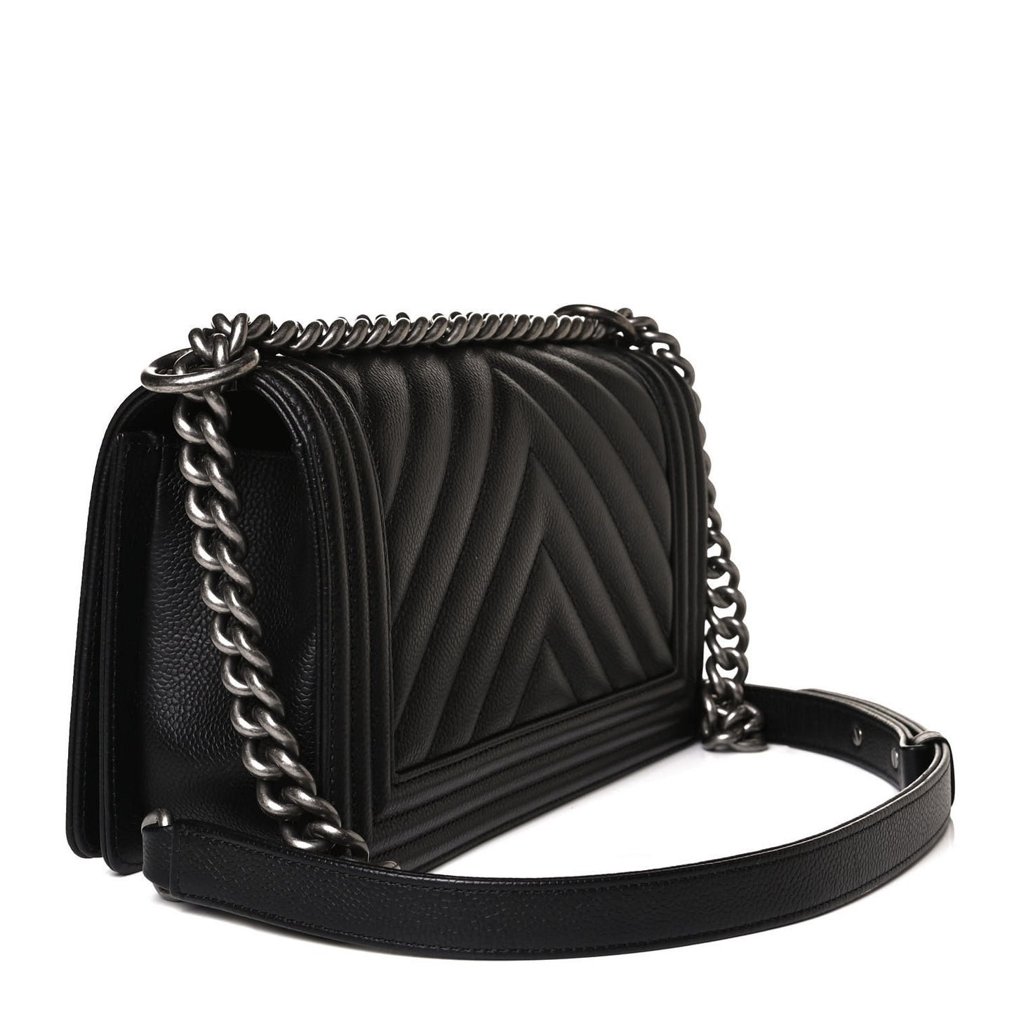 Caviar Chevron Quilted Medium Boy Flap Black