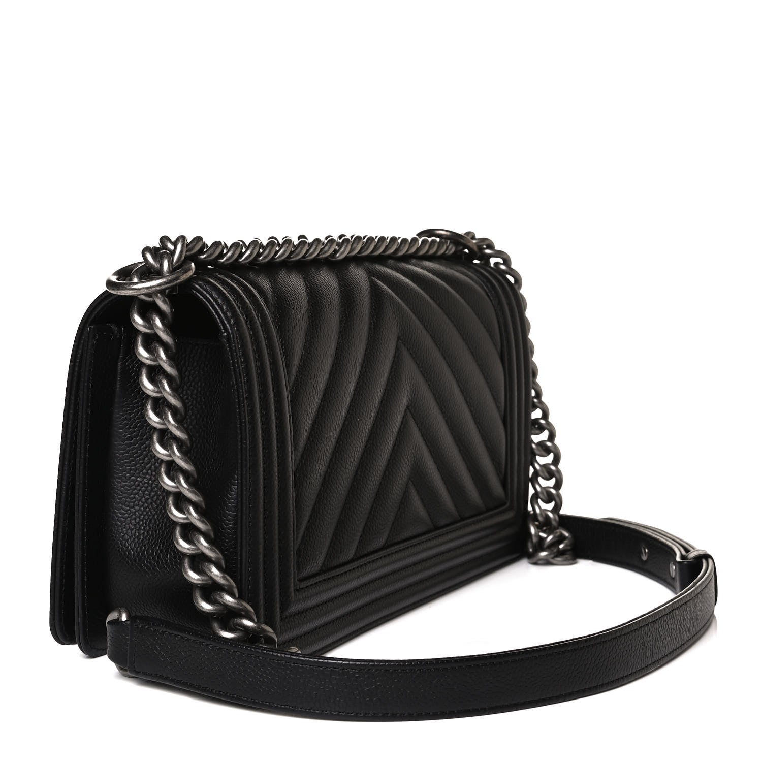 Chanel Caviar Chevron Quilted Medium Boy Flap Black 2 of 16