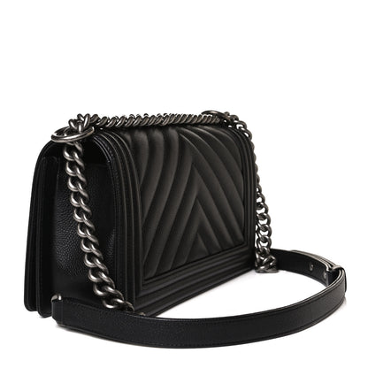 Chanel Caviar Chevron Quilted Medium Boy Flap Black 2 of 16