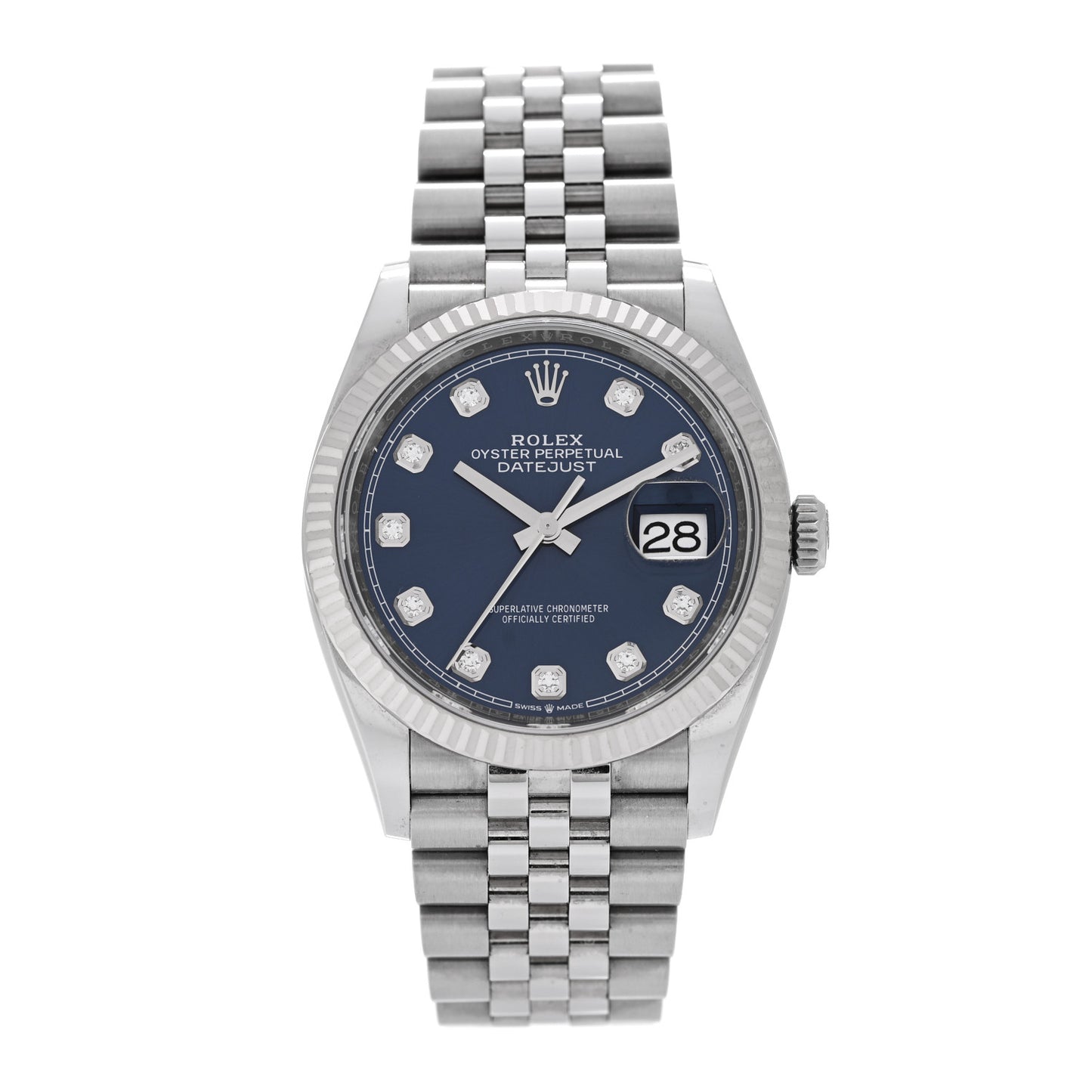 Stainless Steel 18K White Gold Diamond 36mm Oyster Perpetual Datejust Watch Bright Blue 126234
