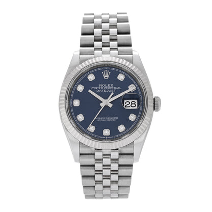 Rolex Stainless Steel 18K White Gold Diamond 36mm Oyster Perpetual Datejust Watch Bright Blue 126234 1 of 5