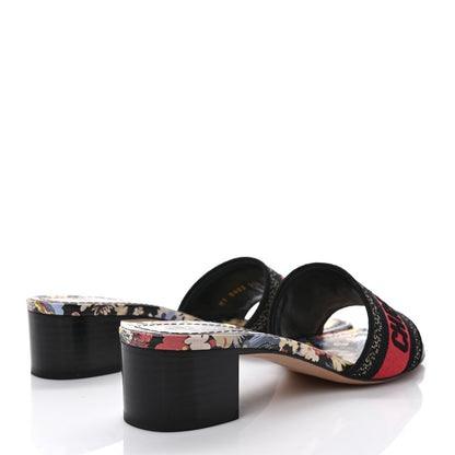 Christian Dior Canvas Toile de Jouy Pop Embroidered Dway 40mm Slide Sandals 37.5 Black Multicolor 4 of 8