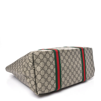 Gucci Tender GG Supreme Monogram Textured Dollar Calfskin Web Tote Beige Ebony New Acero 4 of 9