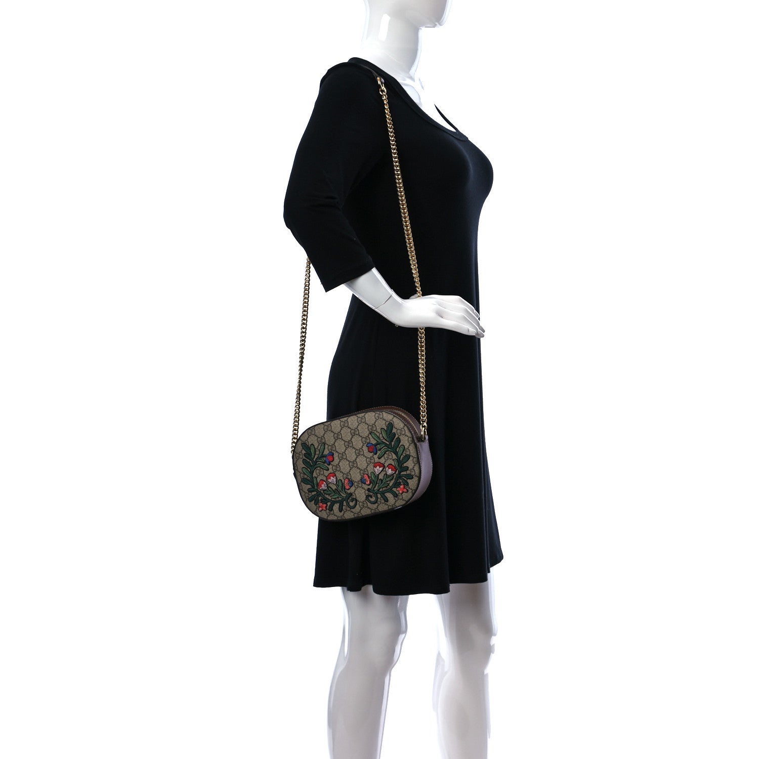 Gucci GG Supreme Monogram Floral Embroidered Mini Chain Shoulder Bag Beige Tuscany 2 of 17