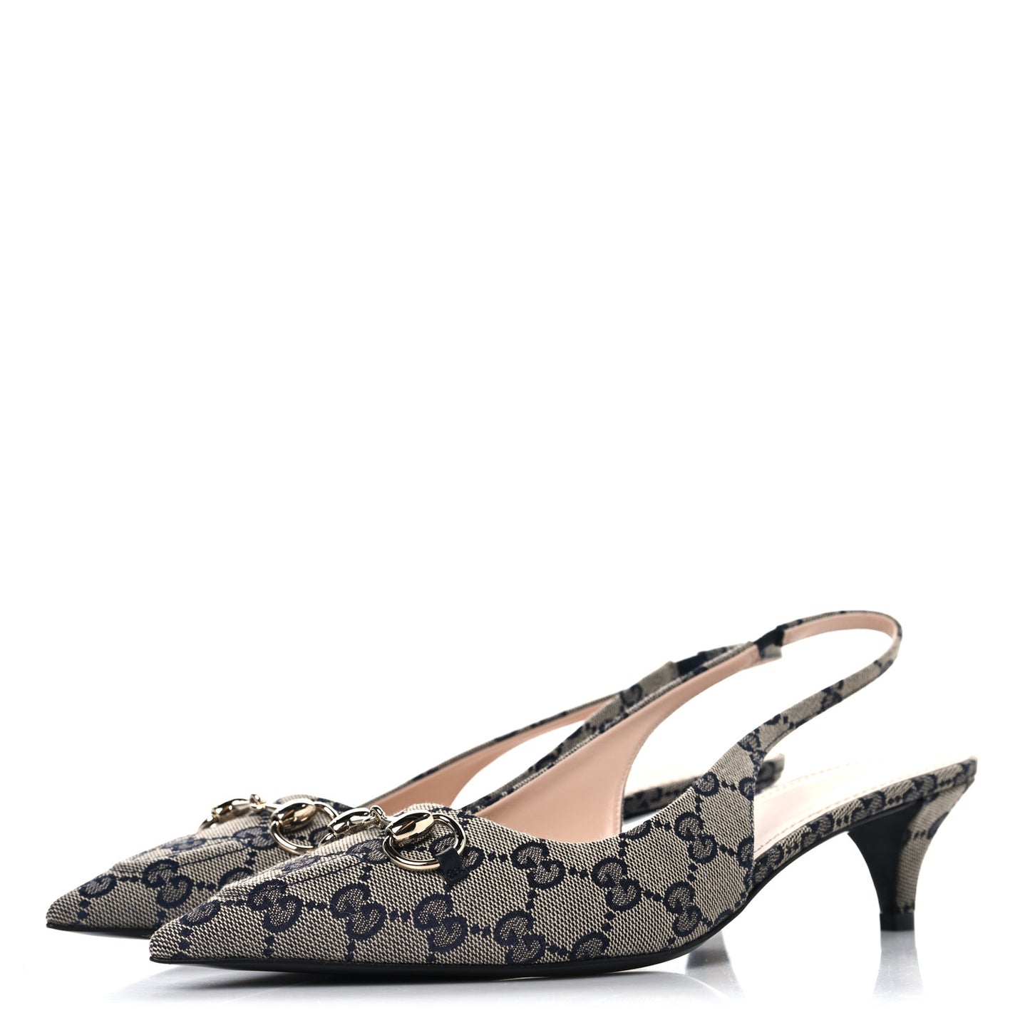 Monogram Horsebit 35mm Slingback Pumps 40 Beige Blue