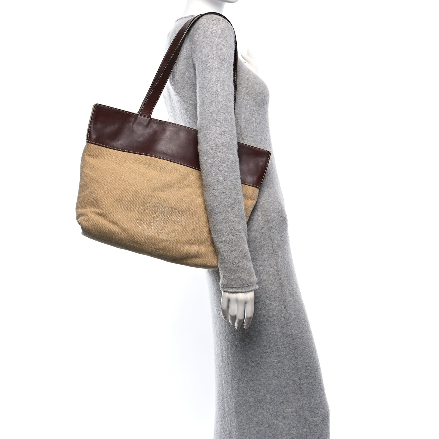 Raffia Calfskin CC Tote Bag Brown