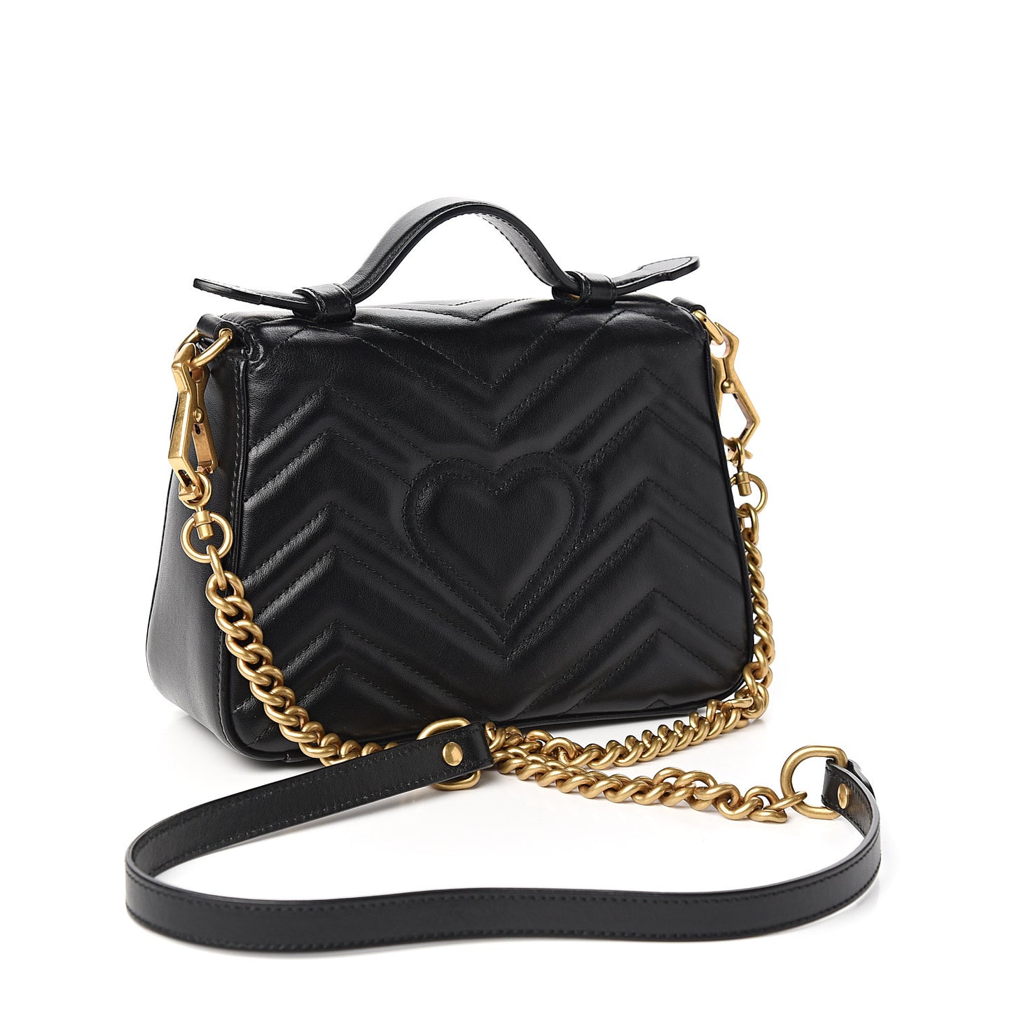 Calfskin Matelasse Mini GG Marmont Top Handle Shoulder Bag Black