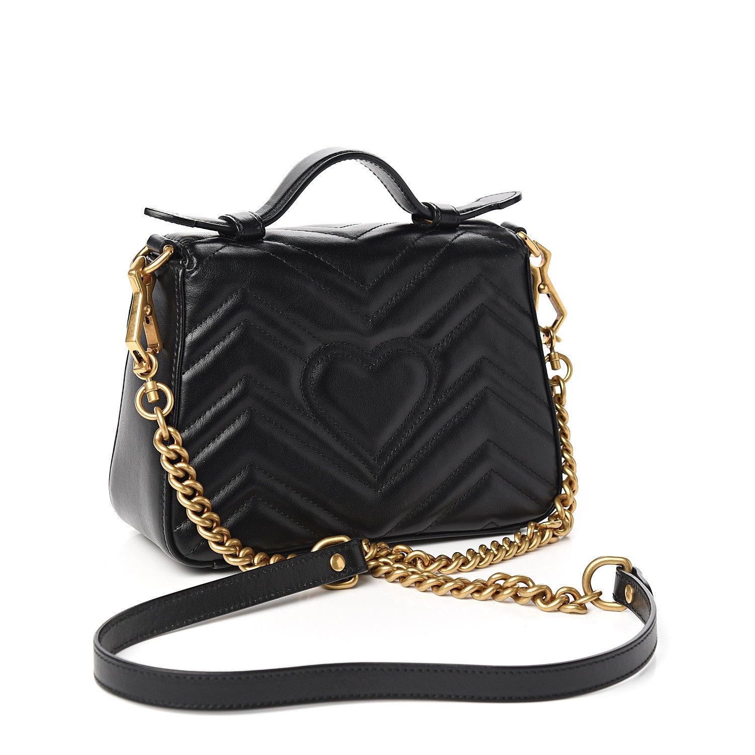 Gucci Calfskin Matelasse Mini GG Marmont Top Handle Shoulder Bag Black 2 of 9