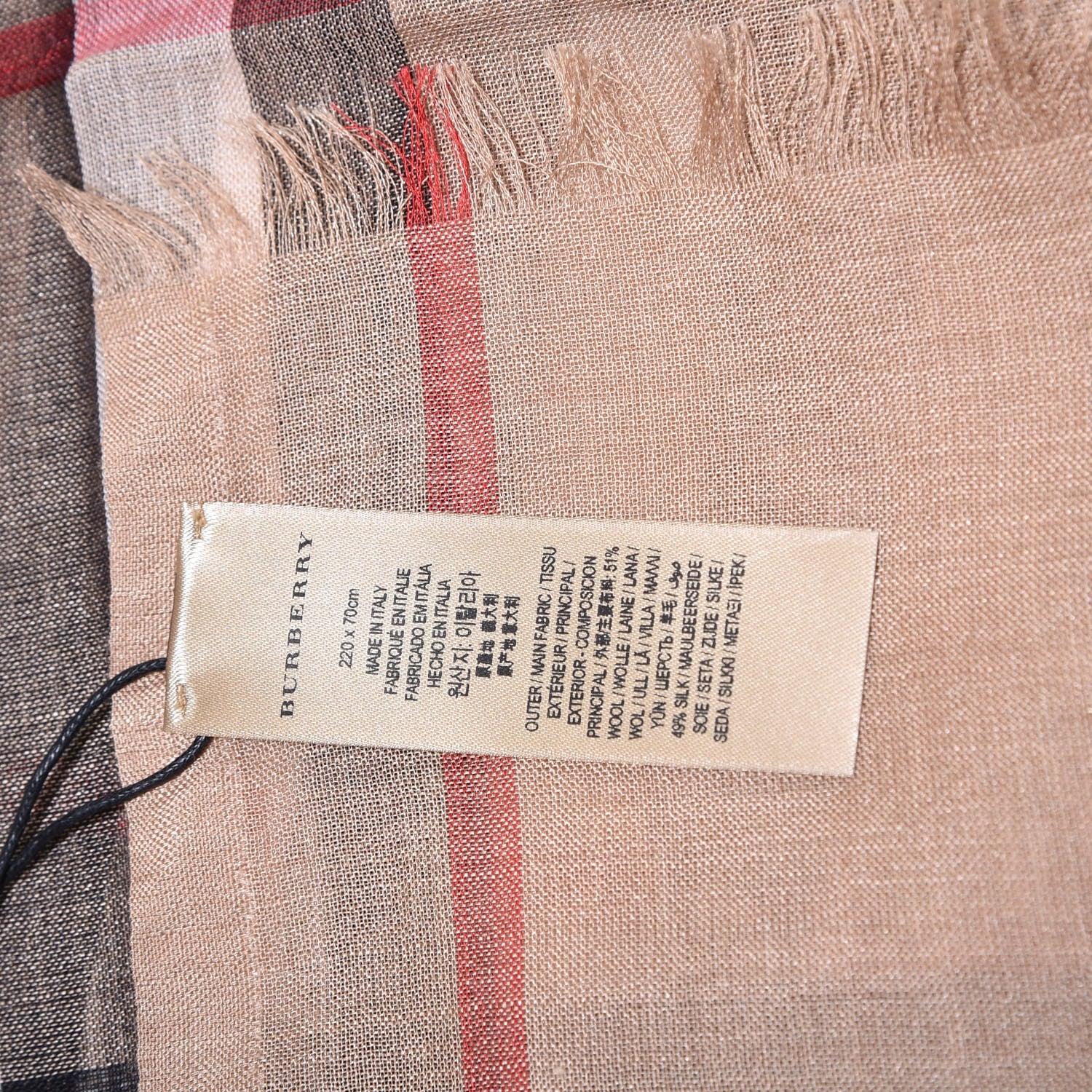 Burberry Wool Silk Giant Check Lightweight Scarf Camel 5 of 5