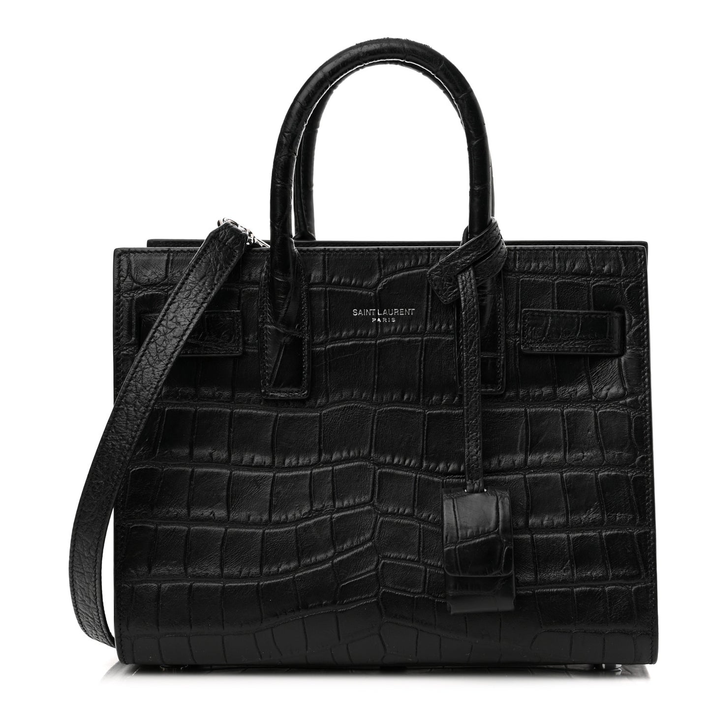 Calfskin Crocodile Embossed Nano Sac De Jour Black