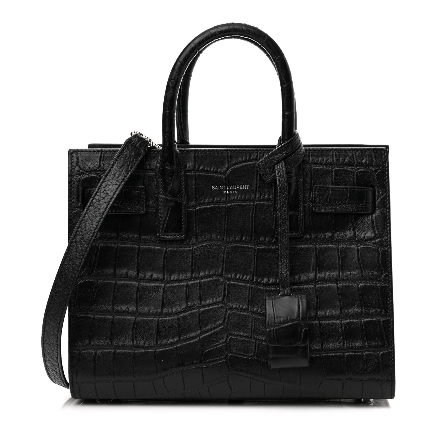 Saint Laurent Calfskin Crocodile Embossed Nano Sac De Jour Black 1 of 9