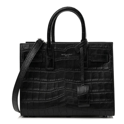Saint Laurent Calfskin Crocodile Embossed Nano Sac De Jour Black 1 of 9