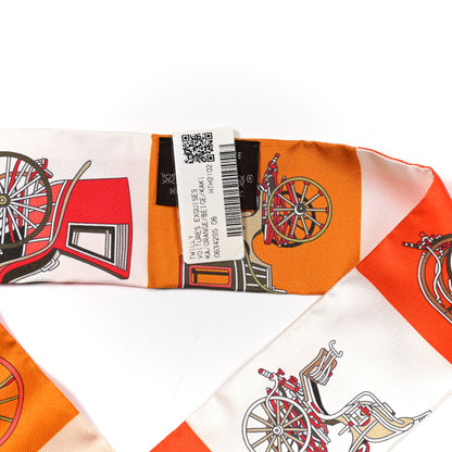 Hermes Silk Les Voitures Exquises Twilly Orange Beige Kaki 2 of 4